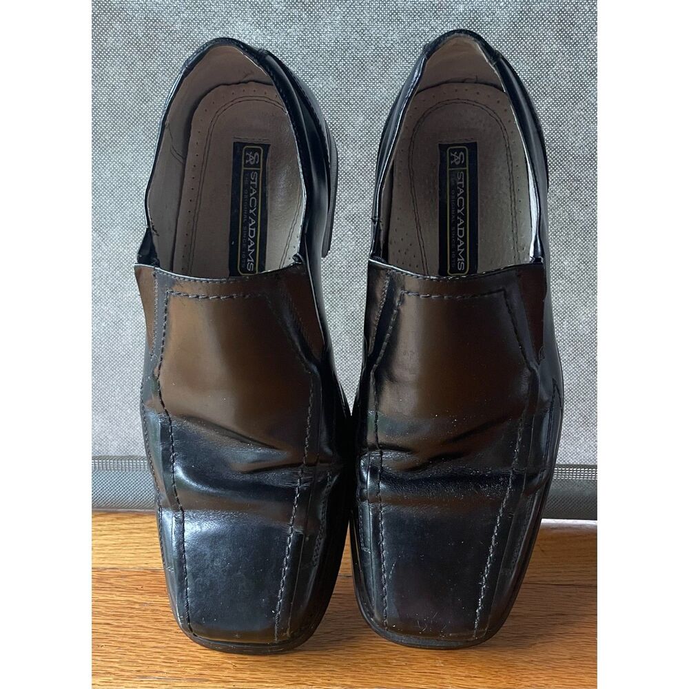 Stacy Adams Mens 8M Black Leather Square Toe Slip On Dress Shoes Loafers